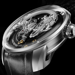 Lucky Harvey Dragon automaton Watch – Hand-Engraved 925 Silver Dragon with 999 Gold Bead Display