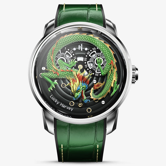 Lucky Harvey Dragon automaton Watch – Hand-Engraved 925 Silver Dragon with 999 Gold Bead Display