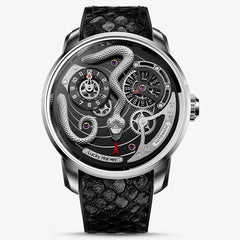 Lucky Harvey Craftsmanship Series Green Snake automaton Watch – Hand-Engraved 925 Silver Design with Animated Dial