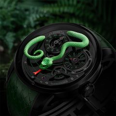 Lucky Harvey Craftsmanship Series Green Snake automaton Watch – Hand-Engraved 925 Silver Design with Animated Dial