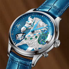 【Limited 100pcs】2026 Chiming Automaton Horse Watch Grade 5 Titanium Alloy Blue