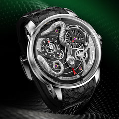 Lucky Harvey Craftsmanship Series Green Snake automaton Watch – Hand-Engraved 925 Silver Design with Animated Dial