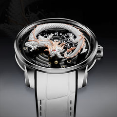 Lucky Harvey Dragon automaton Watch – Hand-Engraved 925 Silver Dragon with 999 Gold Bead Display