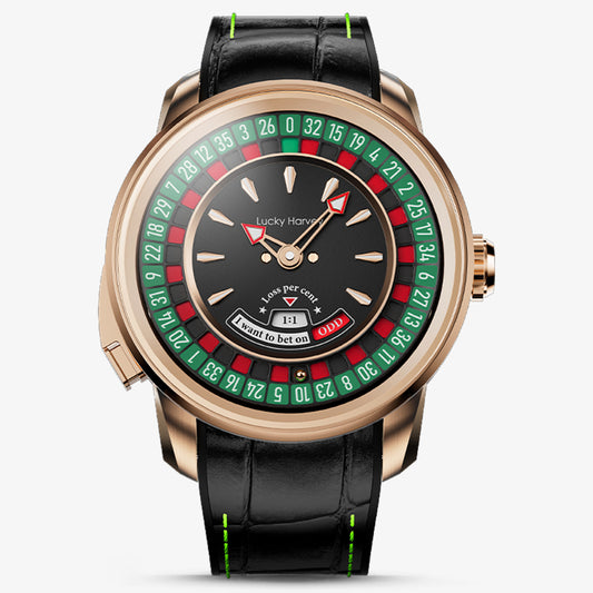 Lucky Harvey European Roulette Automatic Watch –18K Gold Bead & Real Roulette Wheel Gameplay Design