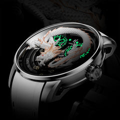 Lucky Harvey Dragon automaton Watch – Hand-Engraved 925 Silver Dragon with 999 Gold Bead Display