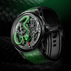 Lucky Harvey Craftsmanship Series Green Snake automaton Watch – Hand-Engraved 925 Silver Design with Animated Dial