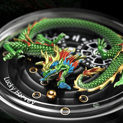Lucky Harvey Dragon automaton Watch – Hand-Engraved 925 Silver Dragon with 999 Gold Bead Display