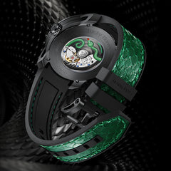 Lucky Harvey Craftsmanship Series Green Snake automaton Watch – Hand-Engraved 925 Silver Design with Animated Dial