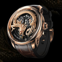 Lucky Harvey Dragon automaton Watch – Hand-Engraved 925 Silver Dragon with 999 Gold Bead Display