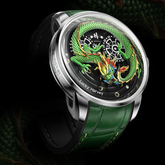Lucky Harvey Dragon automaton Watch – Hand-Engraved 925 Silver Dragon with 999 Gold Bead Display