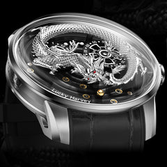 Lucky Harvey Dragon automaton Watch – Hand-Engraved 925 Silver Dragon with 999 Gold Bead Display