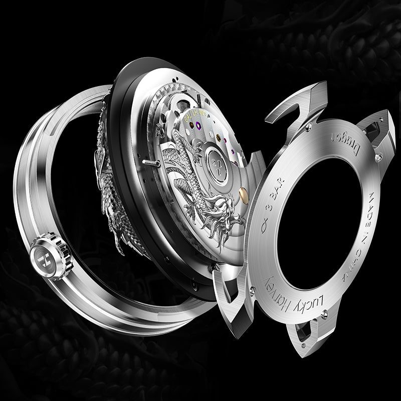 Lucky Harvey Dragon automaton Watch – Hand-Engraved 925 Silver Dragon with 999 Gold Bead Display