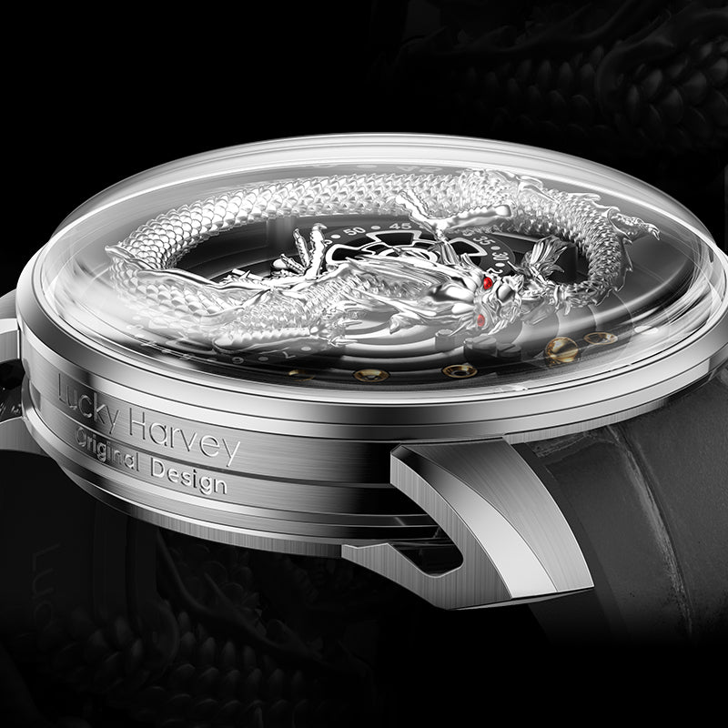 Lucky Harvey Dragon automaton Watch – Hand-Engraved 925 Silver Dragon with 999 Gold Bead Display