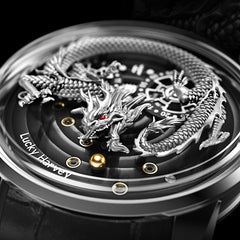 Lucky Harvey Dragon automaton Watch – Hand-Engraved 925 Silver Dragon with 999 Gold Bead Display
