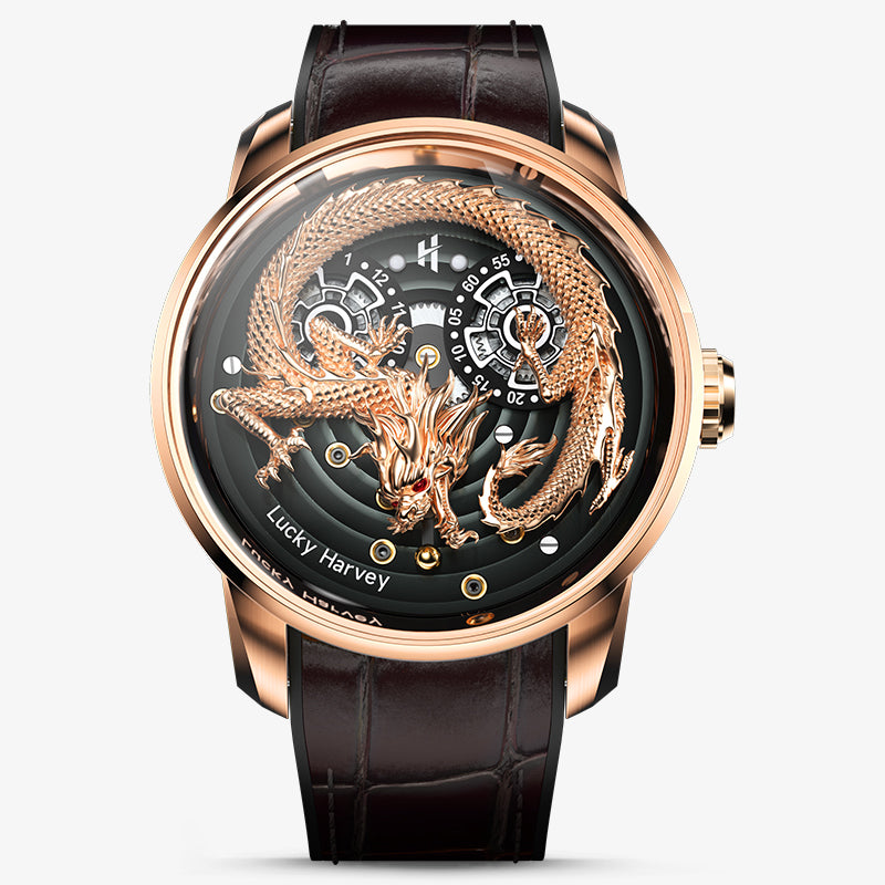 Lucky Harvey Dragon automaton Watch – Hand-Engraved 925 Silver Dragon with 999 Gold Bead Display