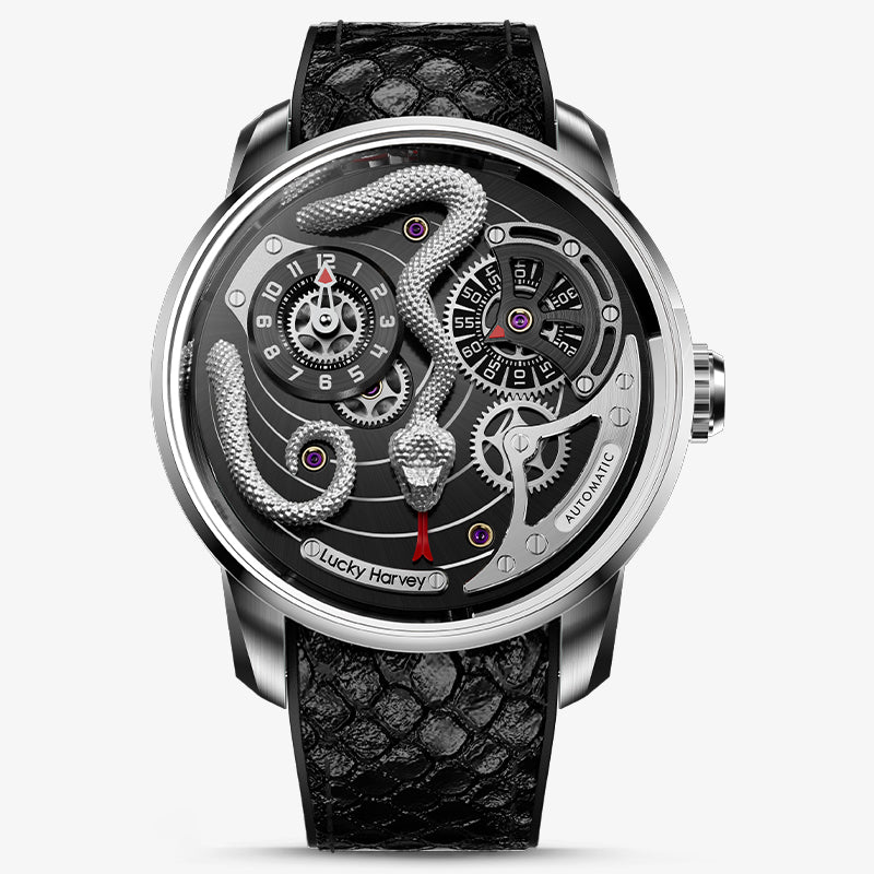 Lucky Harvey Craftsmanship Series Green Snake automaton Watch – Hand-Engraved 925 Silver Design with  Animated Dial