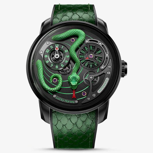 Lucky Harvey Craftsmanship Series Green Snake automaton Watch – Hand-Engraved 925 Silver Design with  Animated Dial