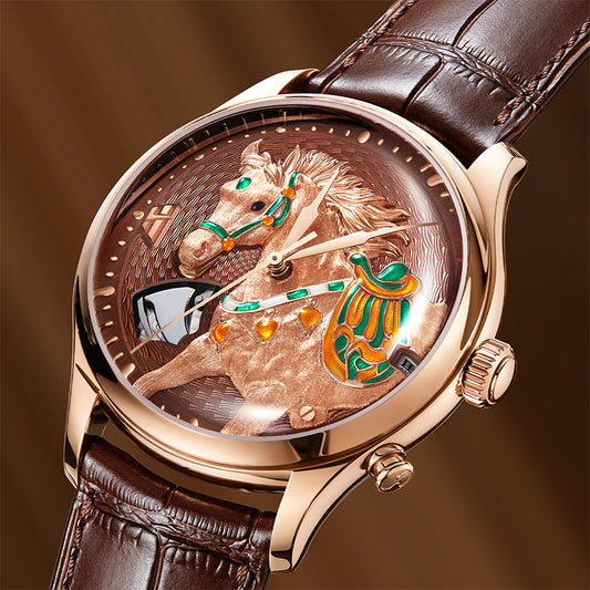 【Limited 100pcs】2026 Chiming Automaton Horse Watch Grade 5 Titanium Alloy Brown