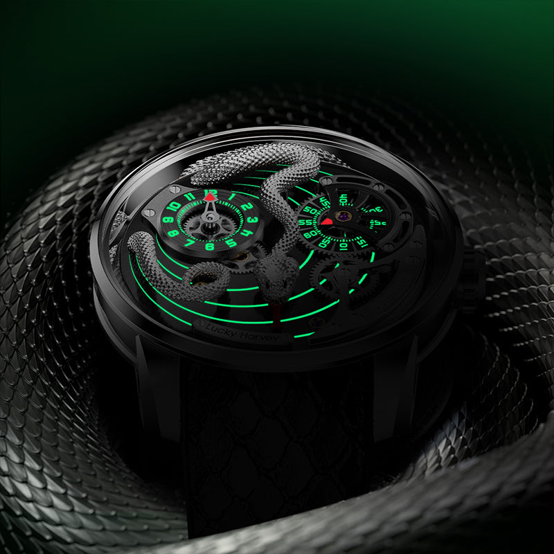 Lucky Harvey Craftsmanship Series Green Snake automaton Watch – Hand-Engraved 925 Silver Design with  Animated Dial