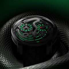 Lucky Harvey Craftsmanship Series Green Snake automaton Watch – Hand-Engraved 925 Silver Design with  Animated Dial