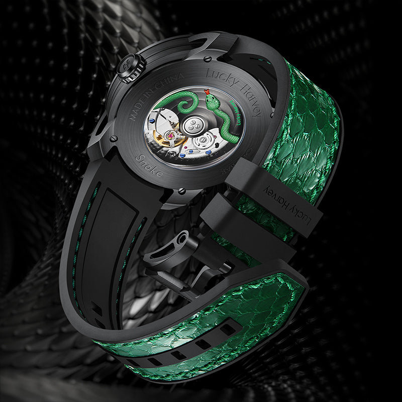 Lucky Harvey Craftsmanship Series Green Snake automaton Watch – Hand-Engraved 925 Silver Design with  Animated Dial