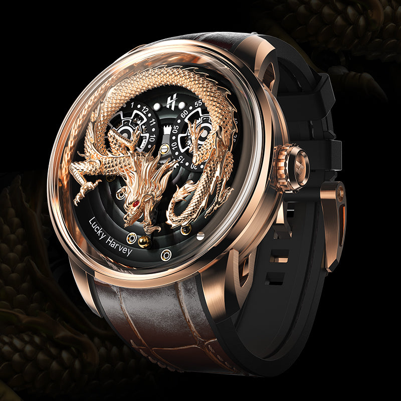 Lucky Harvey Dragon automaton Watch – Hand-Engraved 925 Silver Dragon with 999 Gold Bead Display