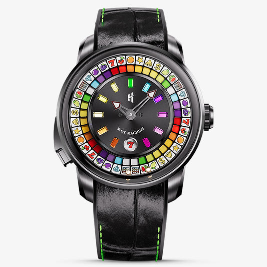 Lucky Harvey Interactive Game Black Watch with Fruit Arcade Dial – Automatic Movement, Limited Edition