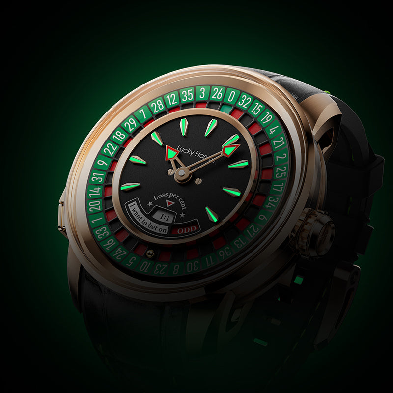 Lucky Harvey European Roulette Automatic Watch –18K Gold Bead & Real Roulette Wheel Gameplay Design
